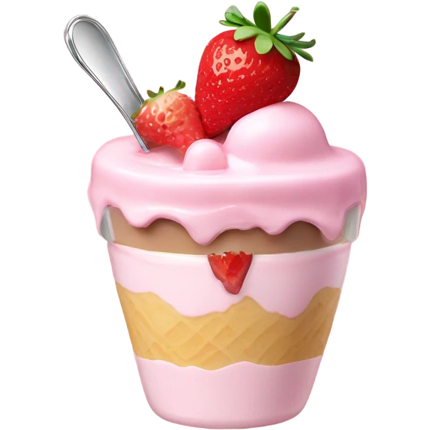 pale pink parfait with ice cream and strawberries and a spoon emoji