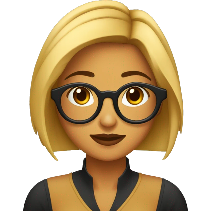Chica de cabello negro a los hombros, ojos cafés, lentes y audífonos  emoji