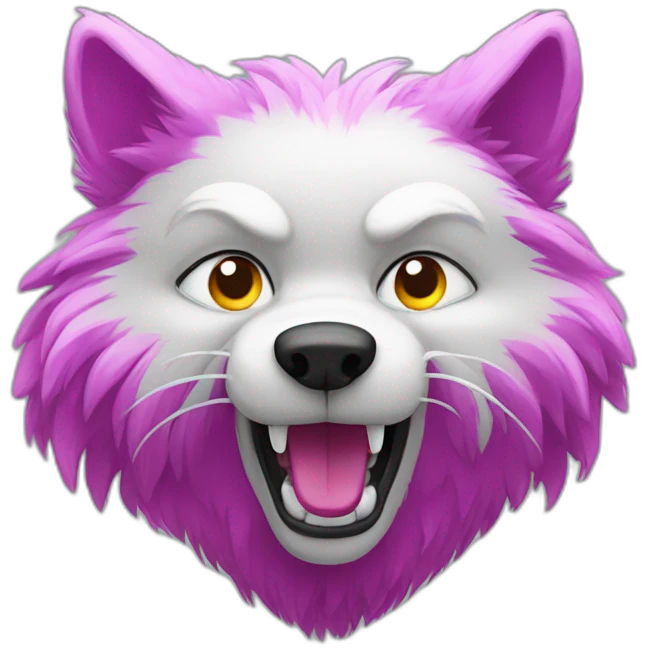 fluffy magenta wolf, 3/4 view emoji