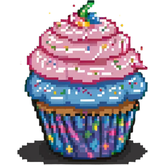 cupcake with pink frosting and rainbow sprinkles emoji