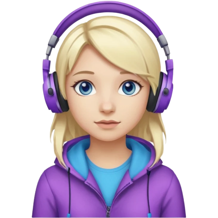 girl blond with purple highlights hair blue eyes and wearing headphones emoji