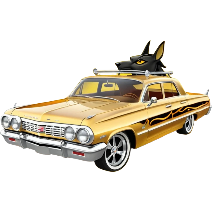 Hot rod custom 1964 impala low rider four door Anubis painted hood flaming side-pipes emoji