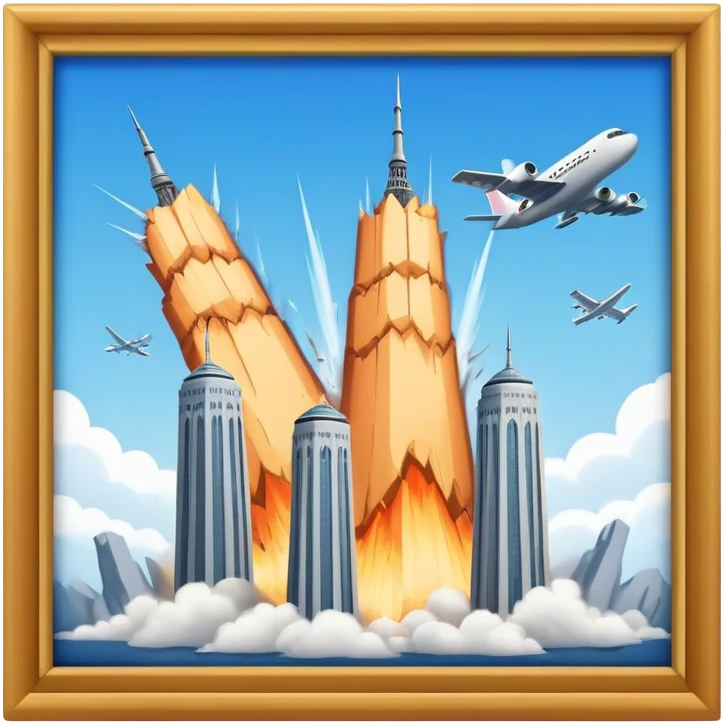Two towers getting struck down by a plane emoji
