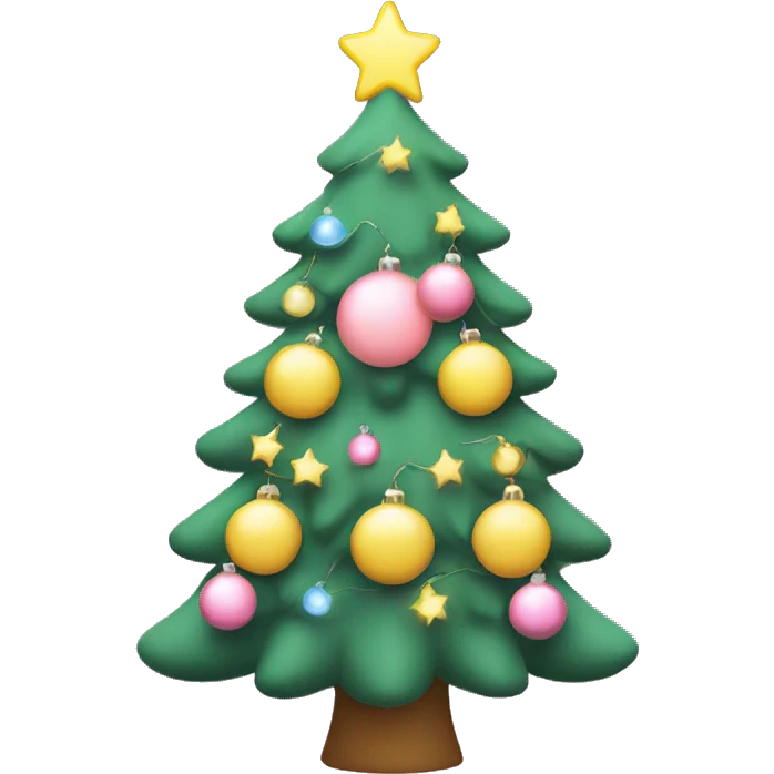christmas tree with pastel ornaments like pink and yellow, with fairy lights emoji