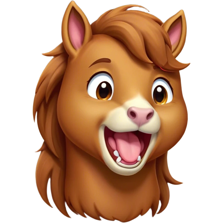 Cinematic Cute Yawning Chestnut Horse Portrait Emoji, Head tilted slightly with a dramatic, wide-open yawn, revealing a smooth chestnut fur with a subtle shimmer, floppy ears slightly drooping, round amber eyes barely open in drowsy contentment, Simplified yet irresistibly adorable features, highly detailed, glowing with a soft, cozy glow, high shine, relaxed yet expressive, stylized with a touch of equine whimsy, bright and endearing, soft glowing outline, capturing the essence of a sleepy yet affectionate horse, so drowsy it feels like it could stretch out of the screen and curl up for a nap! emoji