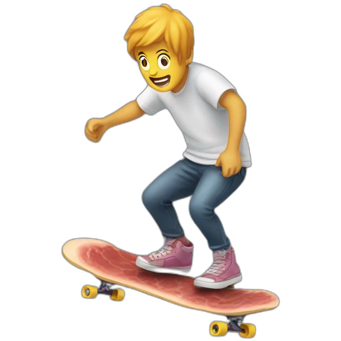 a person rides a piece of meat like a skateboard emoji