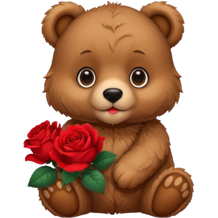 Cute bear with puppy dog eyes holding roses  emoji