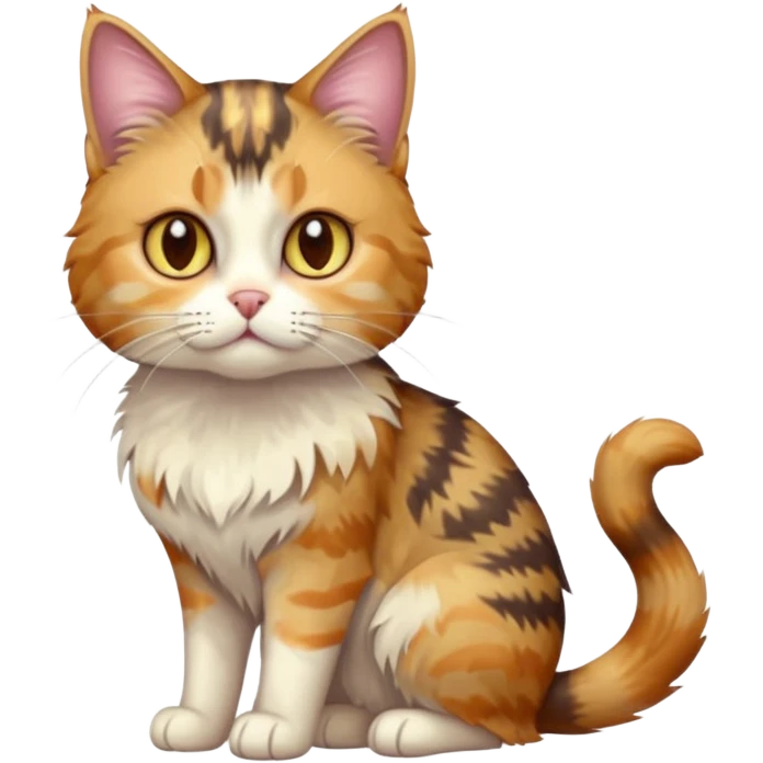full body anxious looking colourful light calico tabby cat with hazel eyes emoji