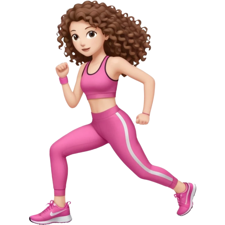 pale white girl with long brown curly hair exercise pink emoji