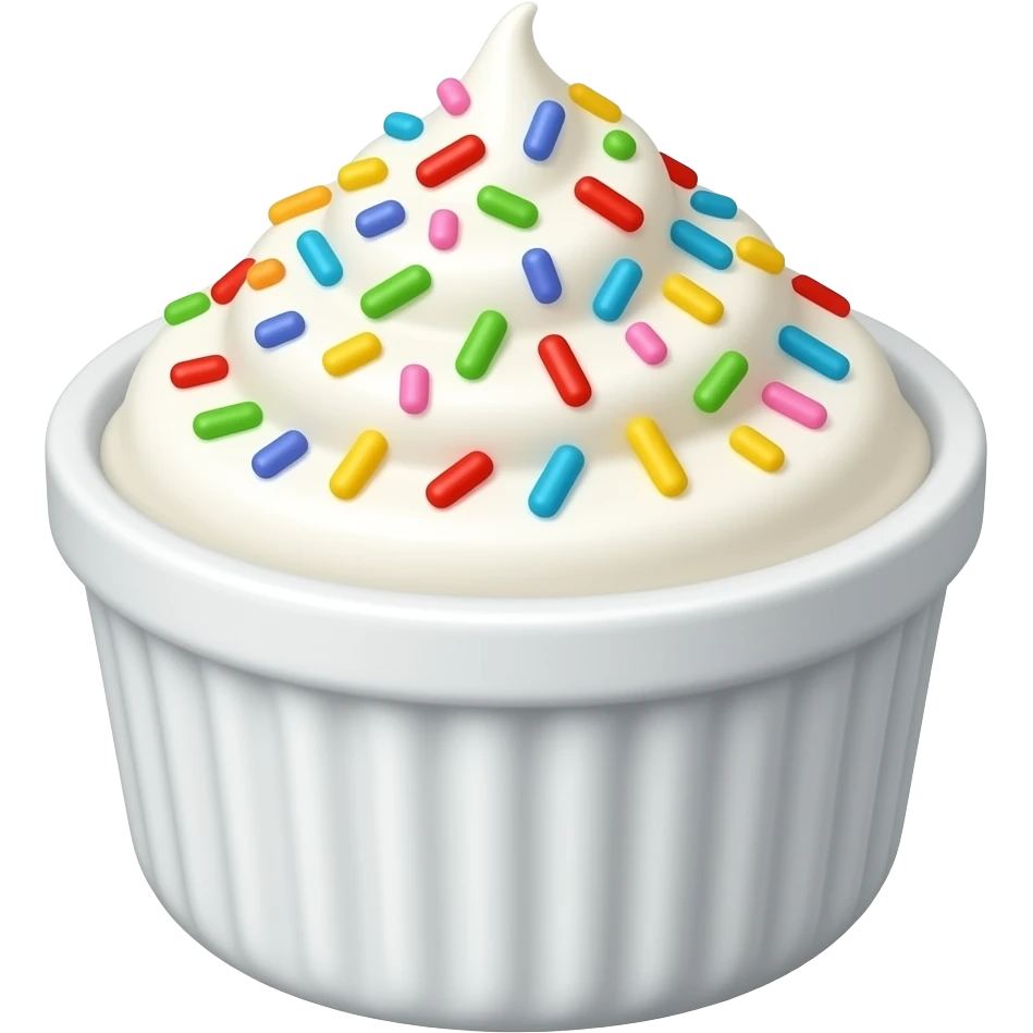 realistic Greek yogurt bowl topped with funfetti aesthetic emoji