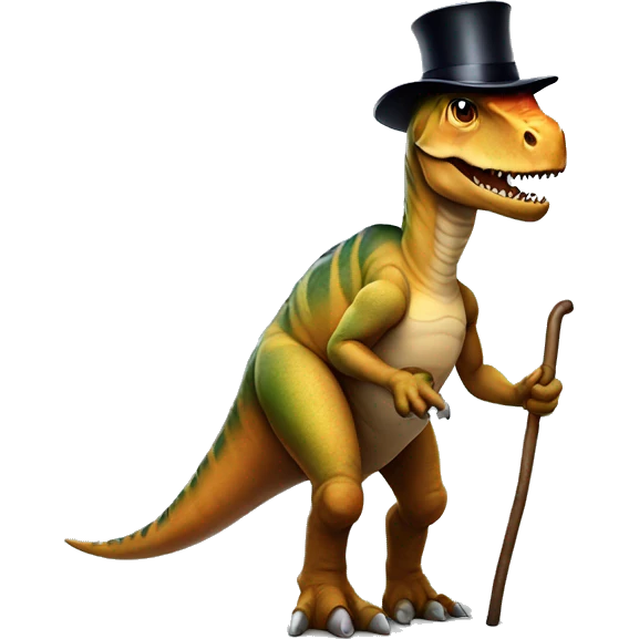dinosaur moonwalkng with a top hat and a cane emoji