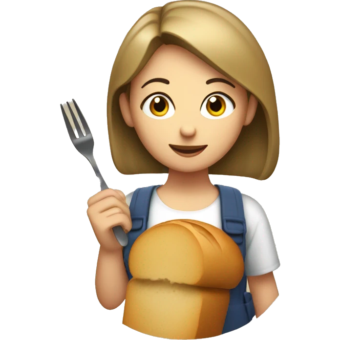girl with a bread who likes bread with a fork with a camera emoji