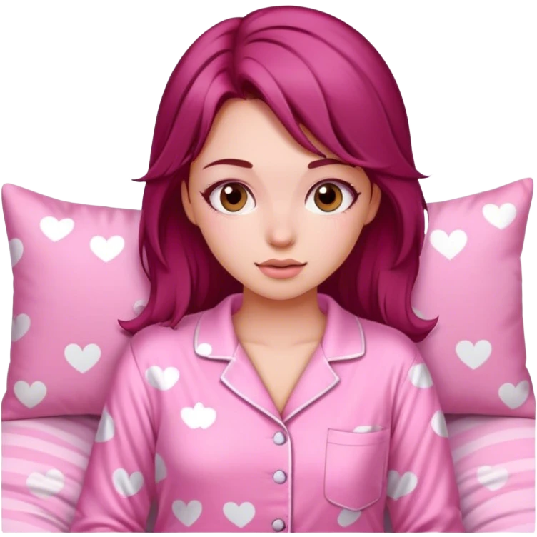 A beautiful, burgundy haired girl wearing pink pajamas emoji