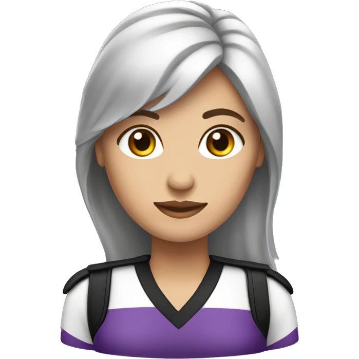 Mujer con cabello largo, lacio y de color negro, piel clara, vestida con uniforme de color violeta  emoji