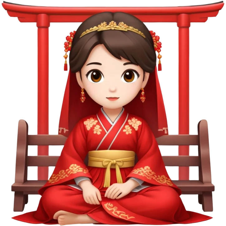 Beautiful girl wearing red Hanfu wedding dress sitting emoji