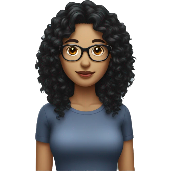 Long black Curly hair woman black eyes with glasses emoji