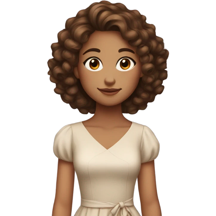 pretty girl brown curly hair natural makeup xix dress emoji