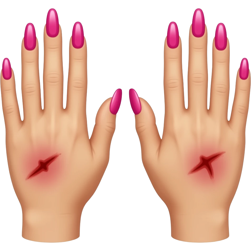 Stigmata on hands with long pink acrylic nails emoji