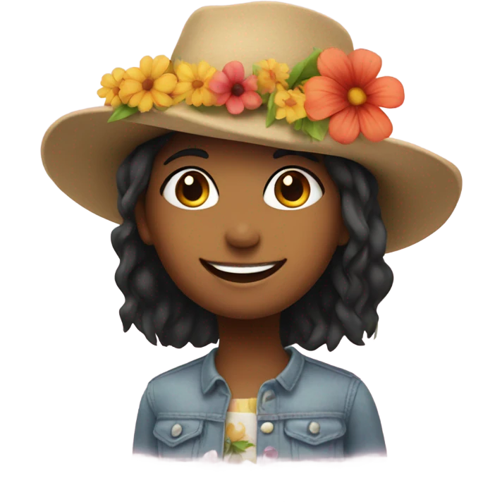 smiling girl with hat and flower emoji