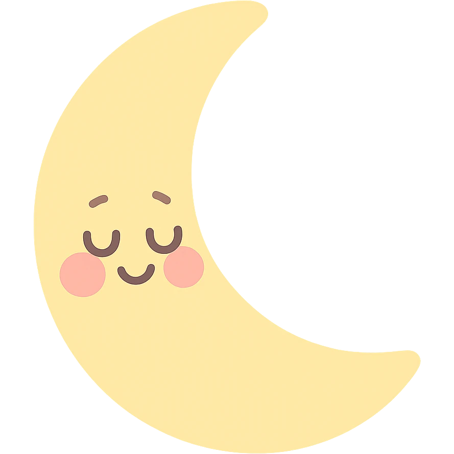 soft pastel sleepy yellow crescent moon with gentle smile and blushing cheeks, no arms, no legs, full body, soft pastel kawaii style emoji
