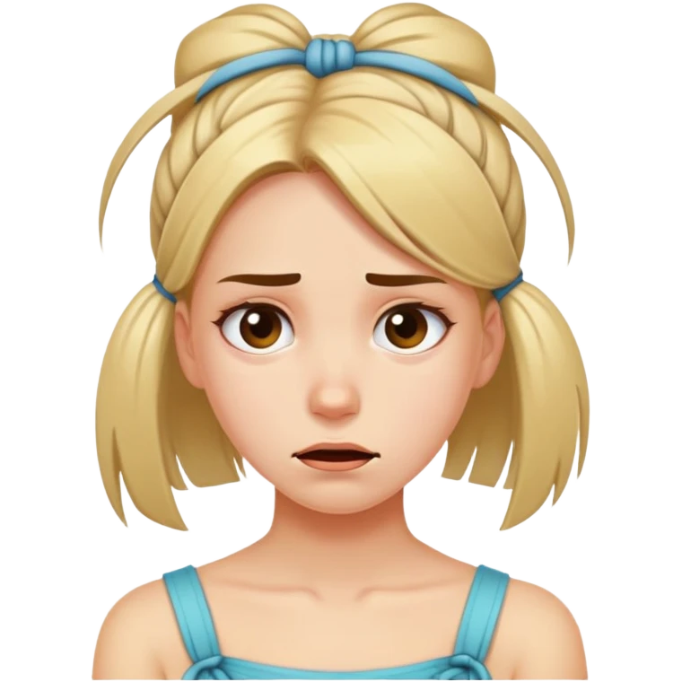 Girl showing embarrassment, fair skin, tied back hair emoji
