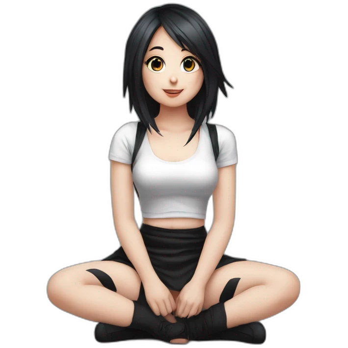 curvy emo girl sits on the floor straight view hands up black skirt белые трусики emoji