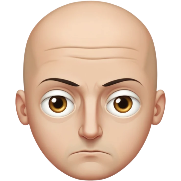 Steven Miller, bald, intense scowl, very narrow rectangular head, bottom lip sticking out, eyelids nearly shut and drooping on the outer sides, pronounced dark areas around eyes emoji