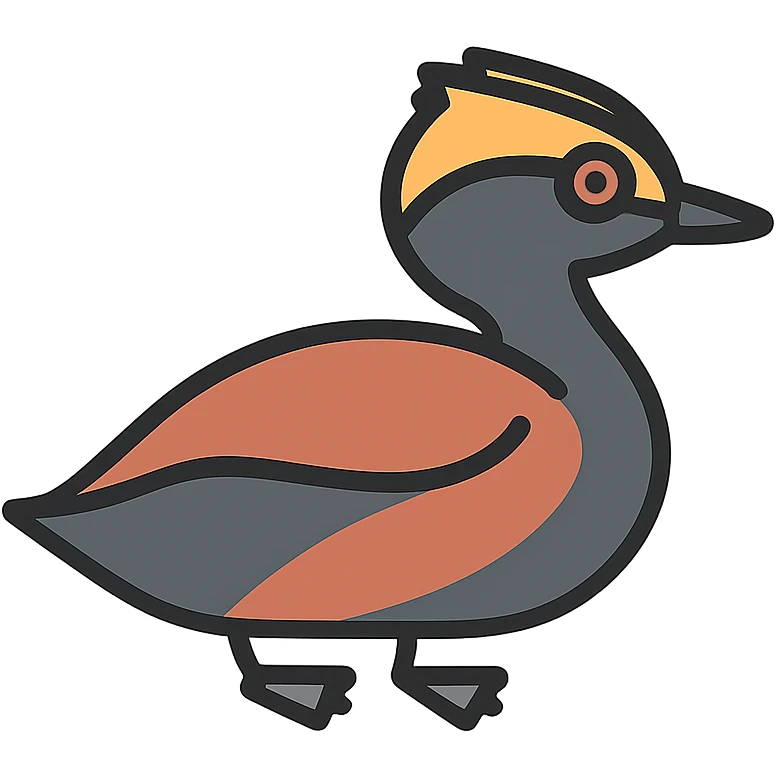 minimal flat icon of horned grebe bird, side view, clean background emoji