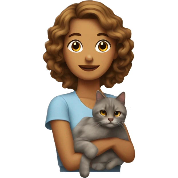 Gato con una mujer cabello castaño  emoji