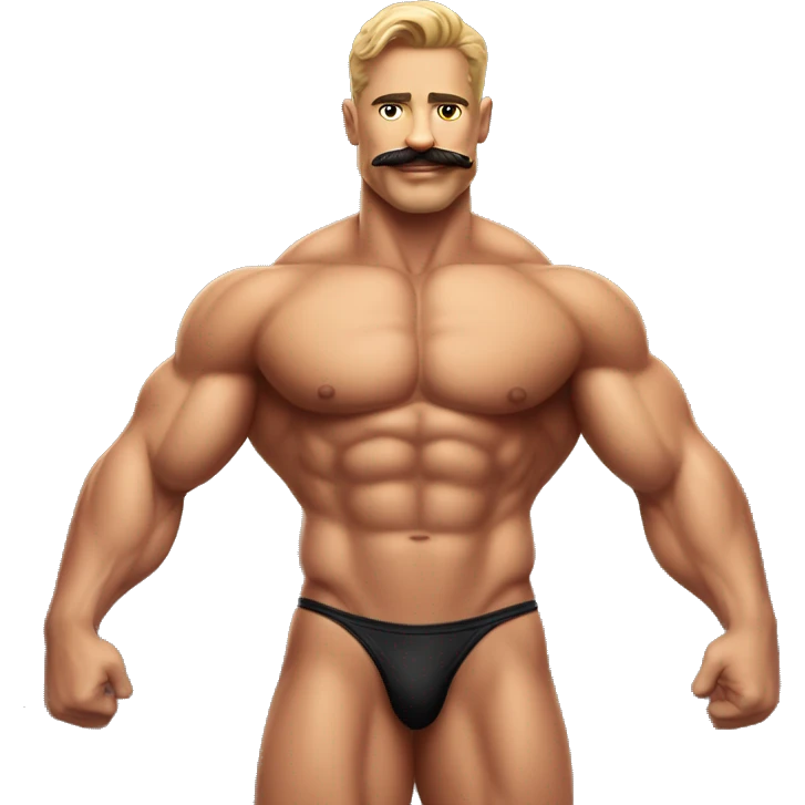 Muscular gay bodybuilder with mustache bikini realistic emoji