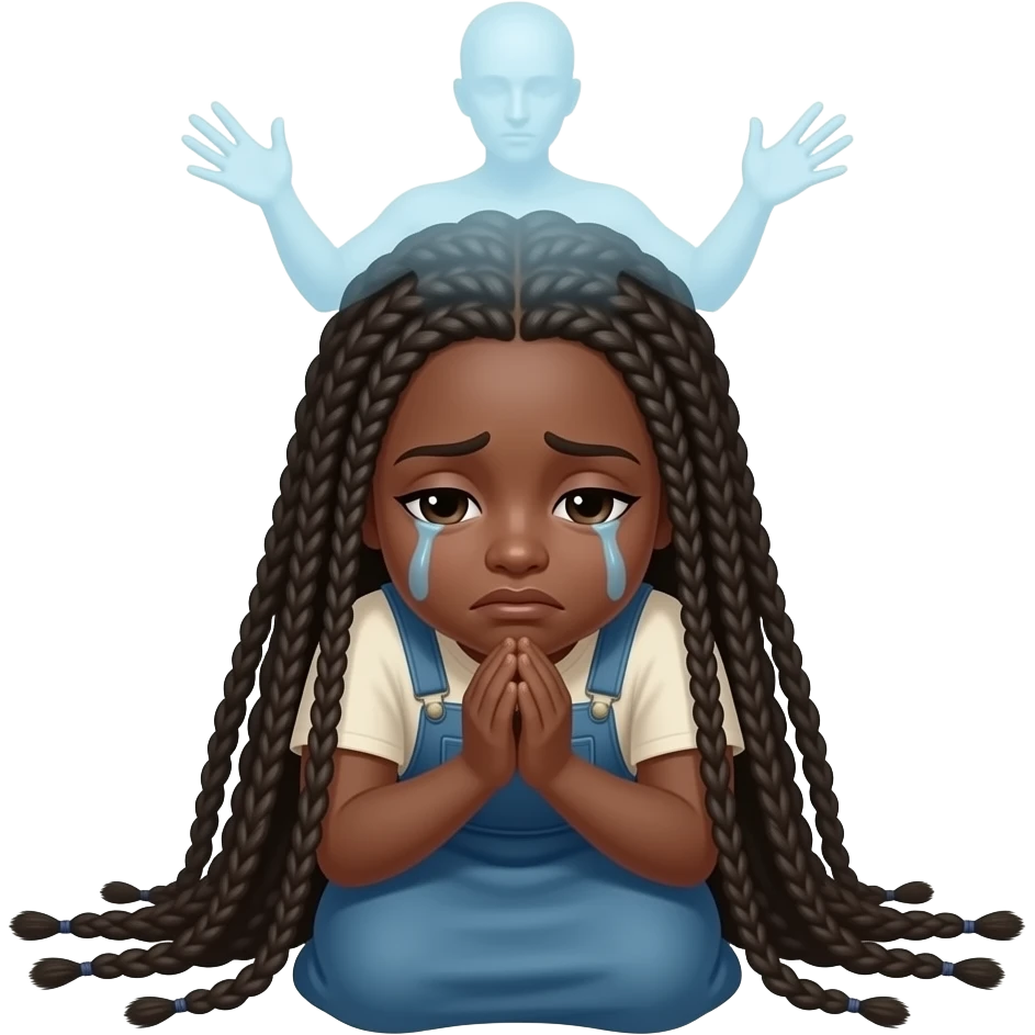show a black women long braids on their knee begging really sad, the spirit form ascending emoji