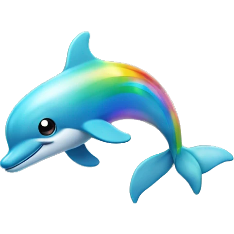 rainbow dolphin full body in air behind it a beautiful sea with rainbow clouds emoji