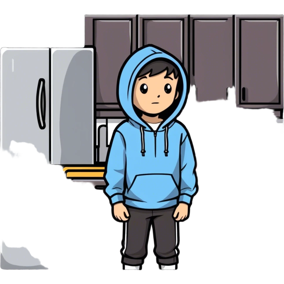 boy in hoodie at kitchen emoji