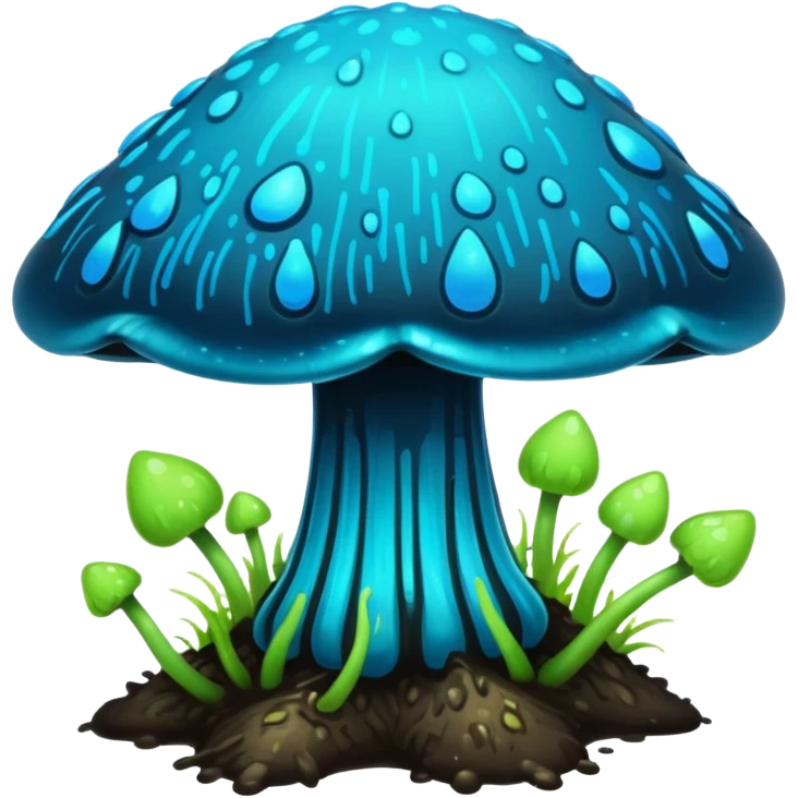Black and cyan and blue and neon green bioluminescent shiny glowing ET gooey shroomy plenty icky sticky muddy swampy spore flower  emoji