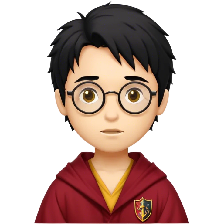 Boy with wild black hair with a round Glases a Flash scar a gryffindor Robe emoji