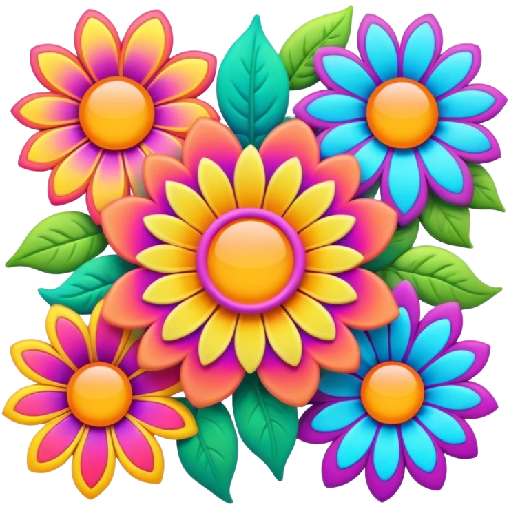 3D, psychedelic colored hippie style flower border  emoji