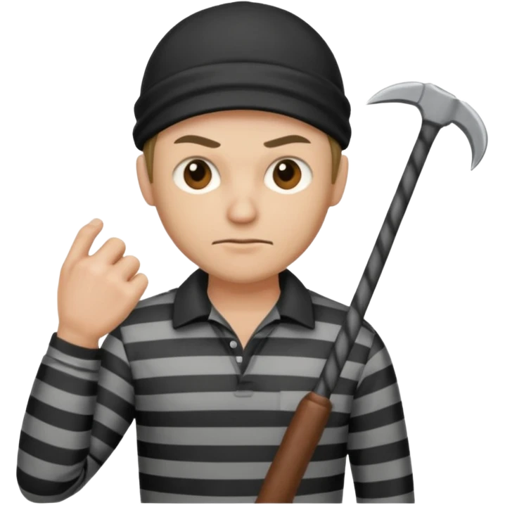 Thief with crowbar and striped shirt emoji