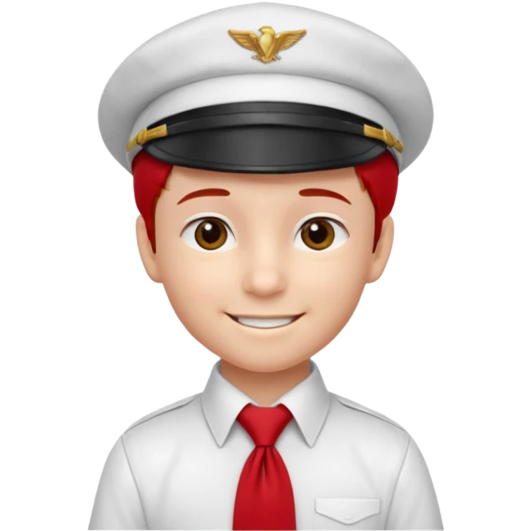 A Soviet pioneer emoji — smiling young boy wearing a white shirt with a bright red pioneer necktie and a classic red pilotka cap. not a cowboy hat. Flat, smooth 3D shading emoji