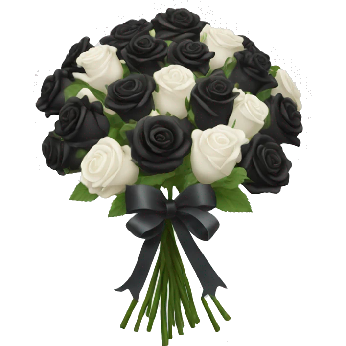 huge bouquet of small black roses with white ribbon emoji