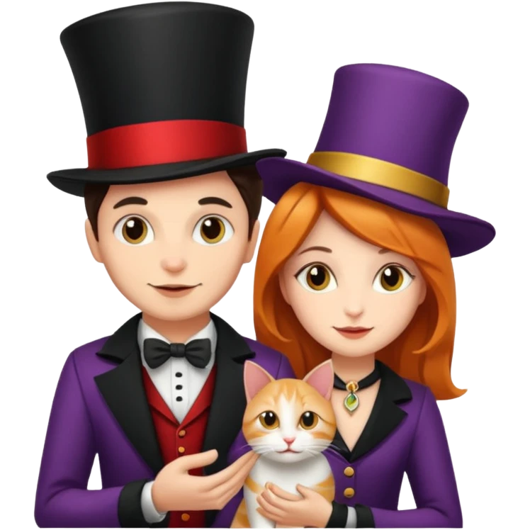 magician couple and their pet cat emoji