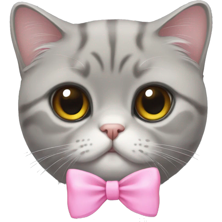 Gray Scottish fold cat with pink bow emoji