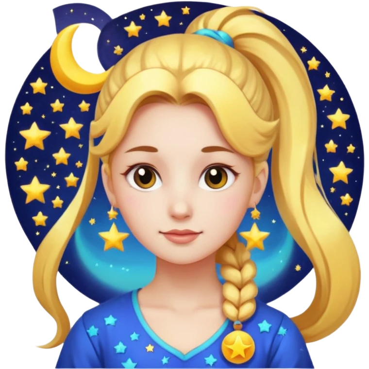 ponytailed girl, sun, moon, star emoji