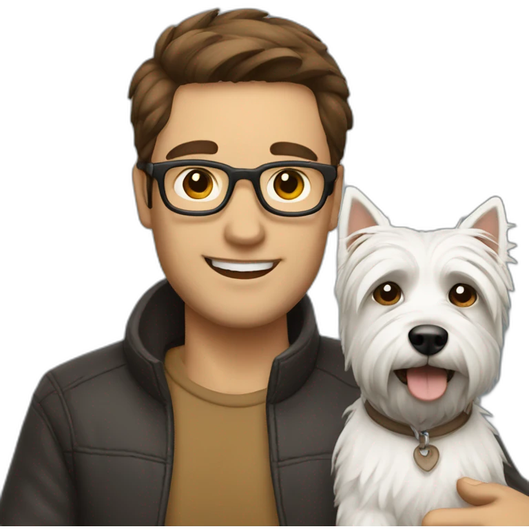 Brown hair man with glasses with westie dog girl emoji