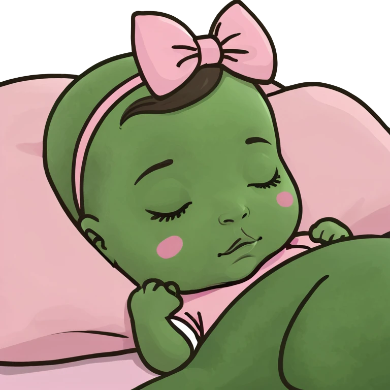 Brunette baby girl Caucasian sleeping pink bow emoji