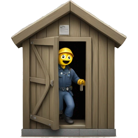Action worker coming out of an outhouse emoji