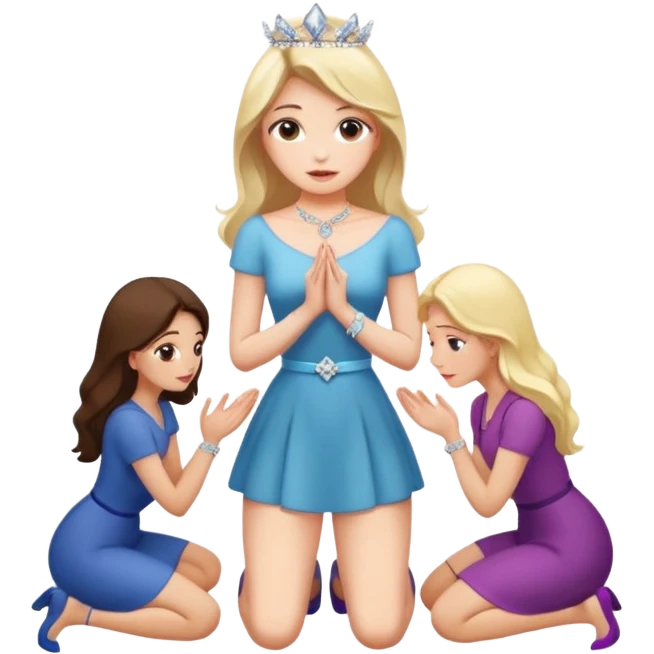 Beautiful girl knelt down by the grace of other women like proposing  emoji