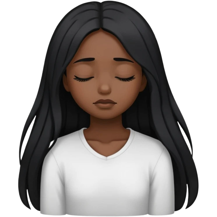 black dark girl with black long hair super sad eyes closed emoji