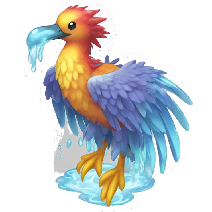 Wet dripping watery Cool Cute Fantasy legendary sea-bird ocean-water-type-Hydro-Phoenix-avian Fakemon full body emoji