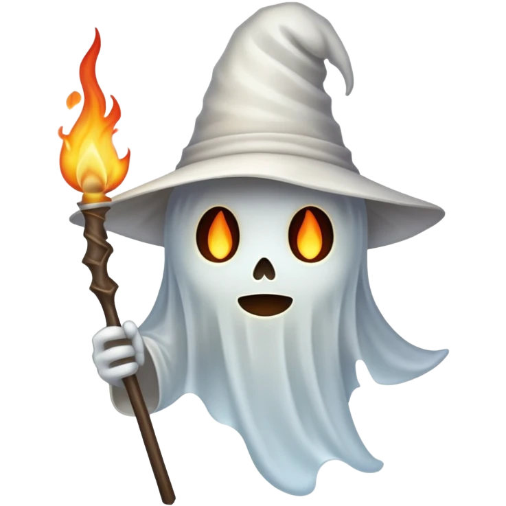 Ghost with pointy hat and flame stick emoji