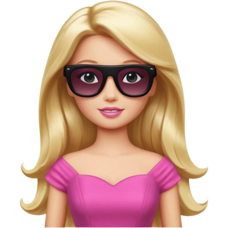 barbie with long blonde hair wear black sun glasses, pink dress emoji
